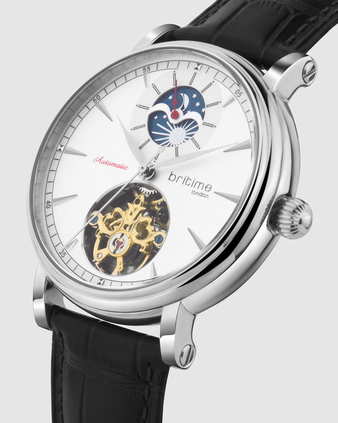 Britime Jupiter Men Automatic Silver Dial Analog Leather Strap Watch 127-L10306