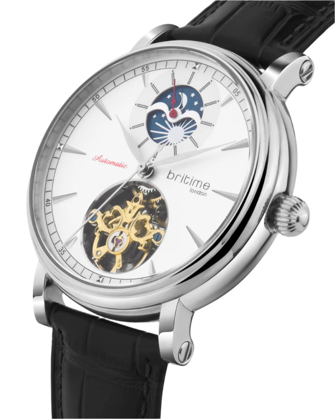 Britime Jupiter Men Automatic Silver Dial Analog Leather Strap Watch 127-L10306