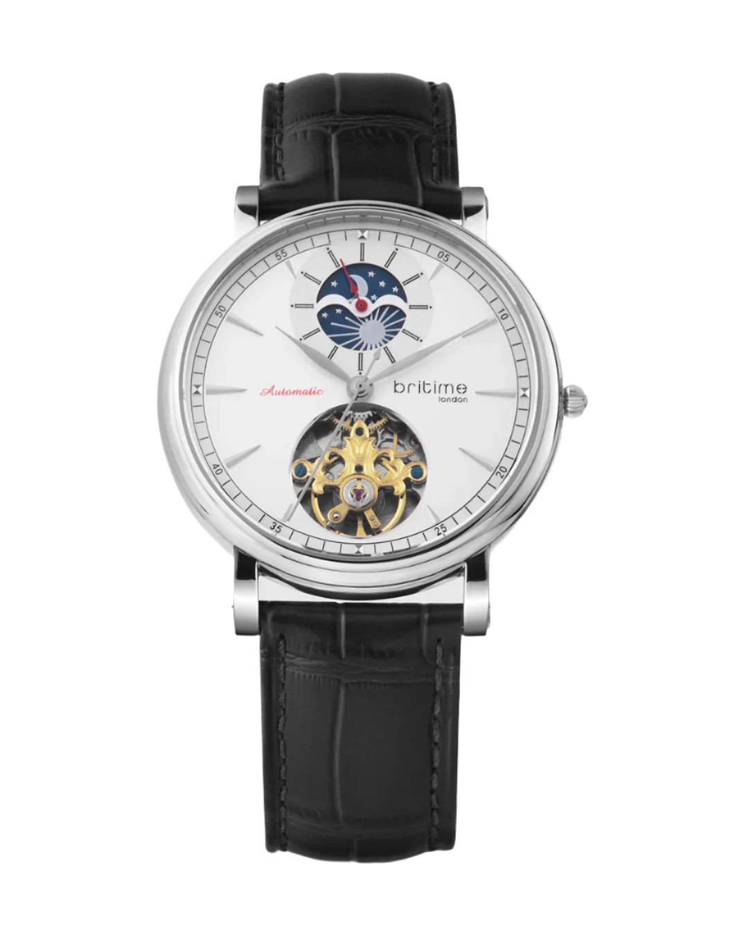 Britime Jupiter Men Automatic Silver Dial Analog Leather Strap Watch 127-L10306