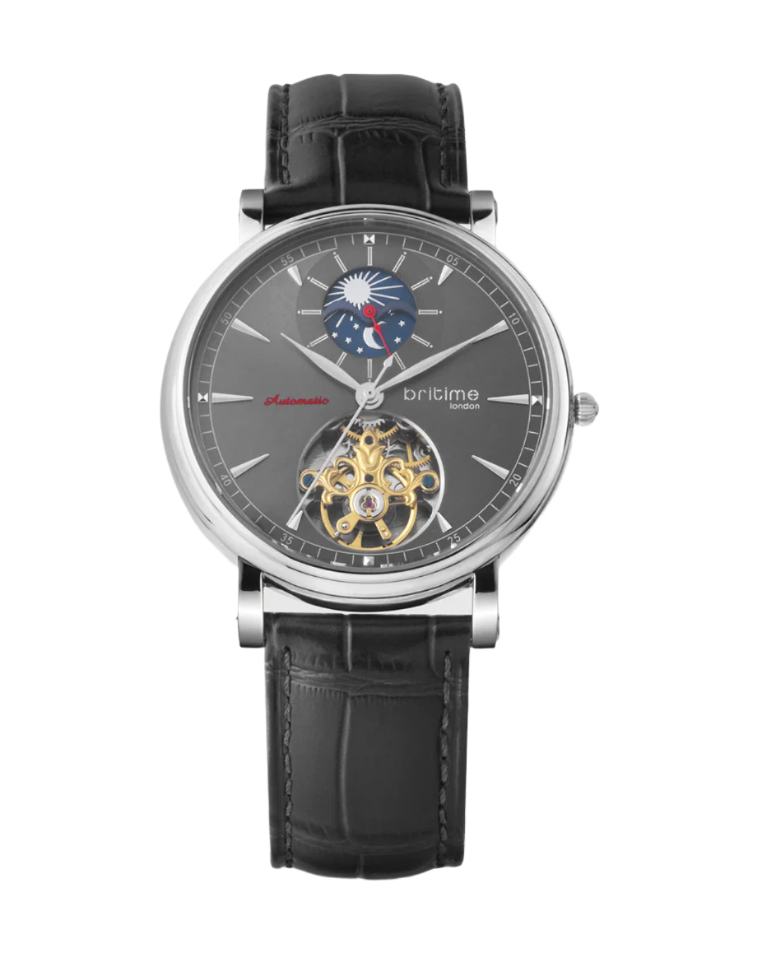 Britime Jupiter Men Automatic Black Dial Analog Leather Strap Watch 127-L10406