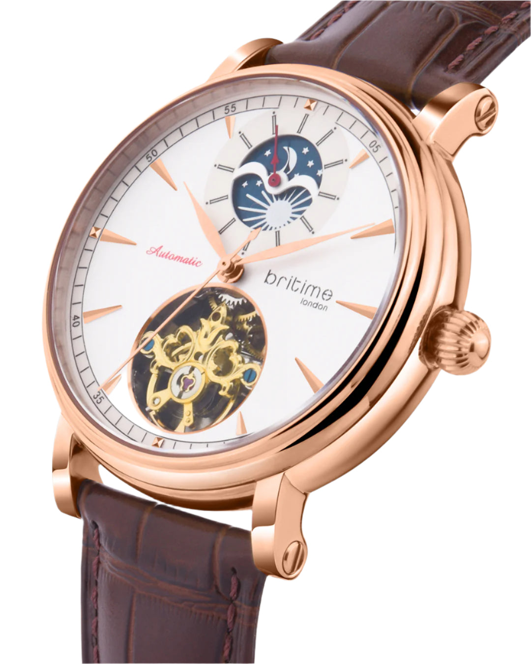 Britime Jupiter Men Automatic Silver Dial Analog Leather Strap Watch 127-L30306