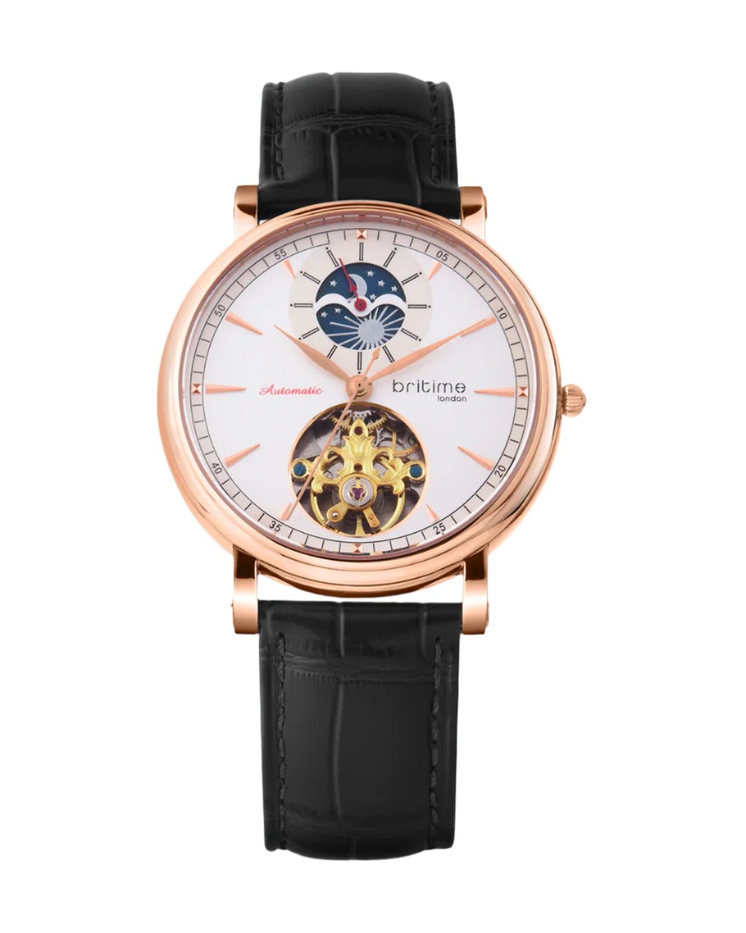 Britime Jupiter Men Automatic Silver Dial Analog Leather Strap Watch 127-L30306