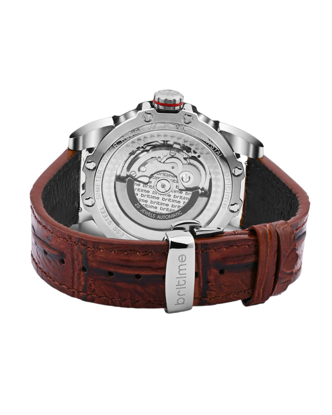 Britime Era Men Automatic Silver Dial Analog Leather Strap Watch 147-L10308