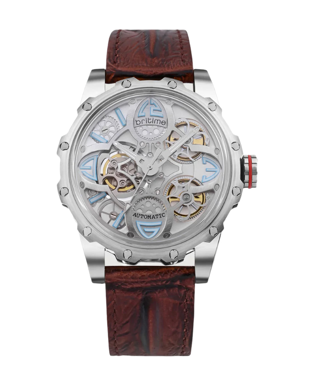 Britime Era Men Automatic Silver Dial Analog Leather Strap Watch 147-L10308