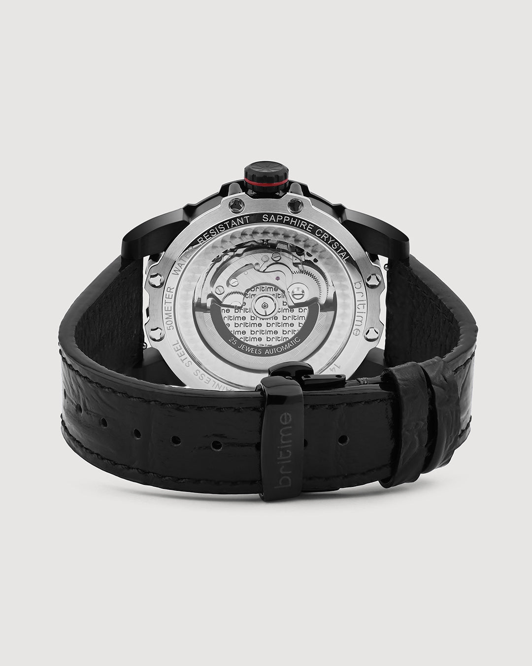 Britime Era Men Automatic Black Dial Analog Leather Strap Watch 147-L40406