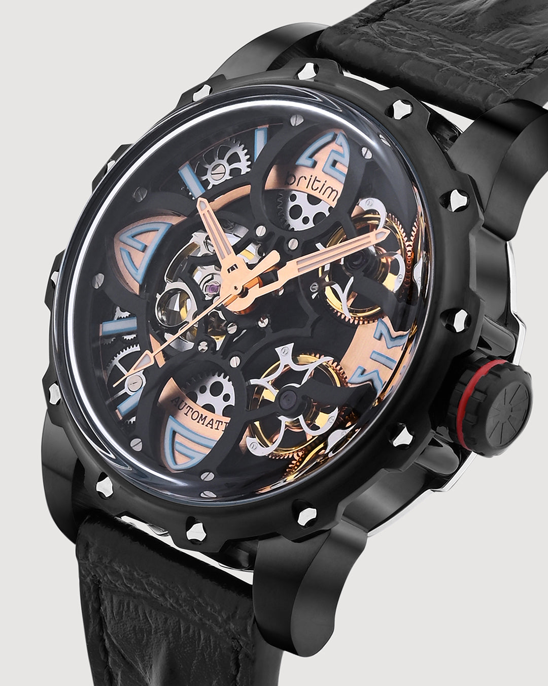 Britime Era Men Automatic Black Dial Analog Leather Strap Watch 147-L40406