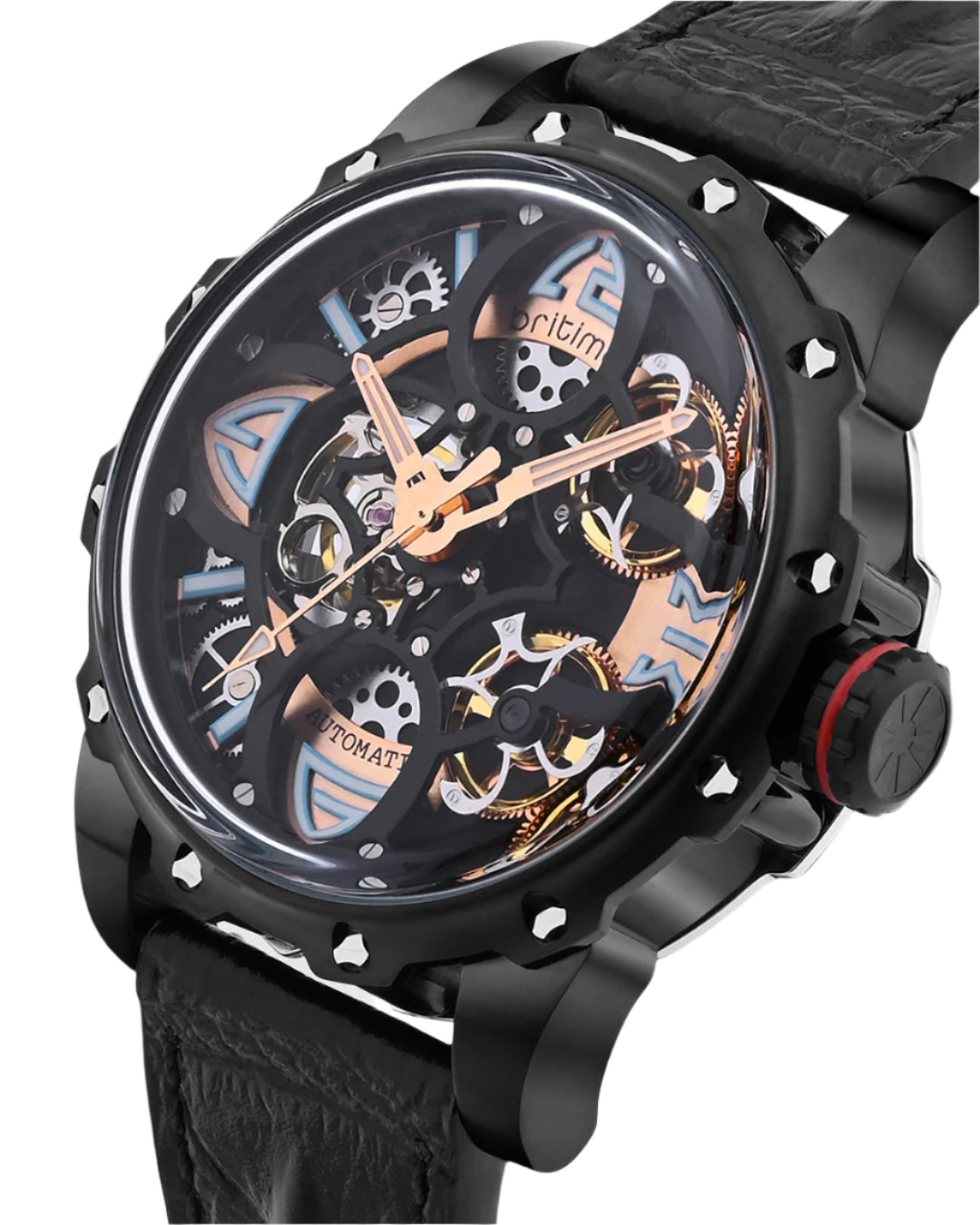 Britime Era Men Automatic Black Dial Analog Leather Strap Watch 147-L40406