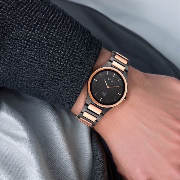 Titan Edge Ceramic Quartz in Midnight Gold with Black Dial Men's Watch NT1696KC01