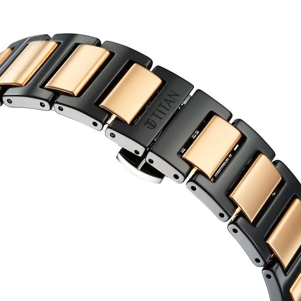 Titan Edge Ceramic Quartz in Midnight Gold with Black Dial Men's Watch NT1696KC01