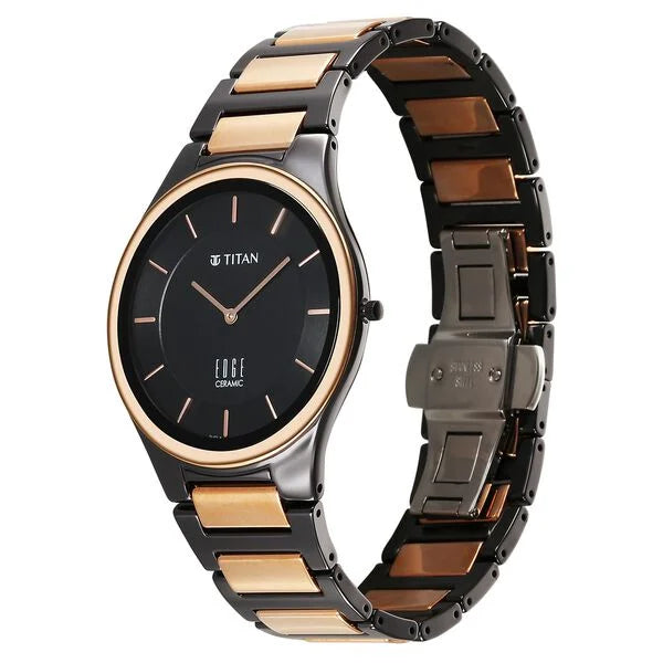 Titan Edge Ceramic Quartz in Midnight Gold with Black Dial Men's Watch NT1696KC01