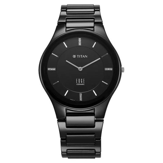 Titan Edge Ceramic Quartz in Glossy Black Dial Men's Watch - NT1696NC12