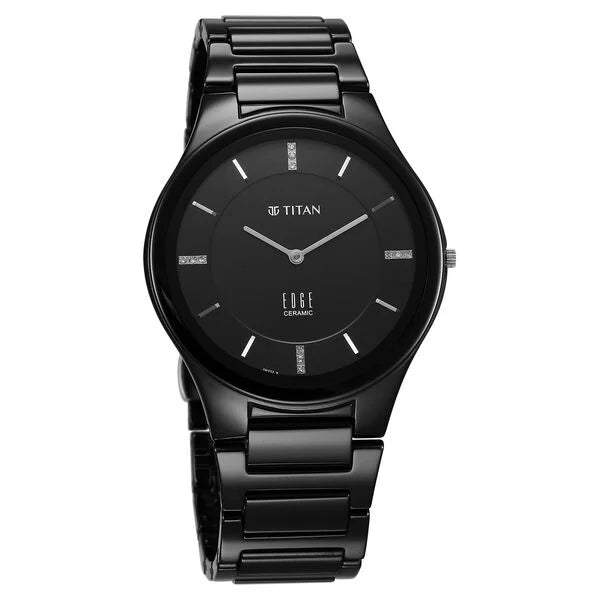 Titan Edge Ceramic Quartz in Glossy Black Dial Men's Watch - NT1696NC12