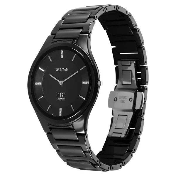 Titan Edge Ceramic Quartz in Glossy Black Dial Men's Watch - NT1696NC12