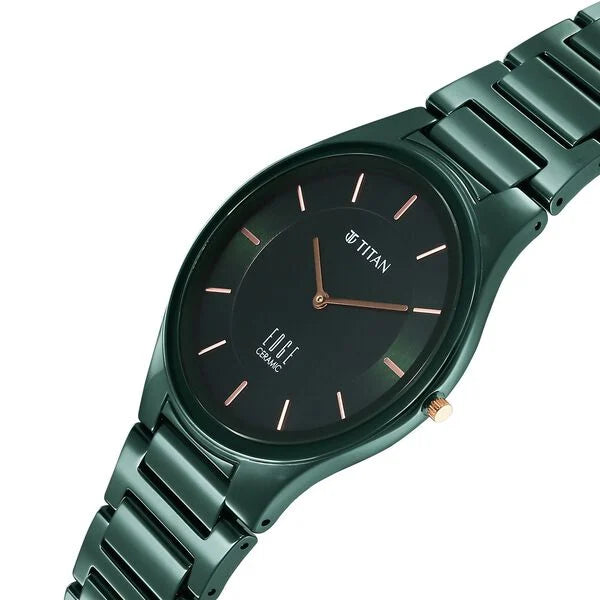 Titan Edge Ceramic Quartz in Glossy Green Dial Men's Watch NT1696QC06