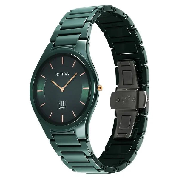 Titan Edge Ceramic Quartz in Glossy Green Dial Men's Watch NT1696QC06