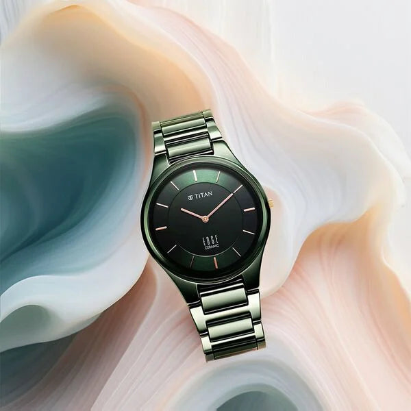 Titan Edge Ceramic Quartz in Glossy Green Dial Men's Watch NT1696QC06