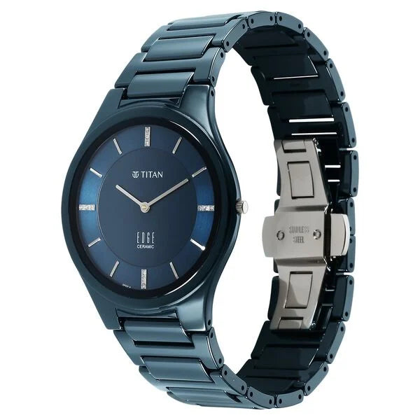 Titan Edge Ceramic Quartz in Atlantic Blue Dial Men's Watch - NT1696QC09