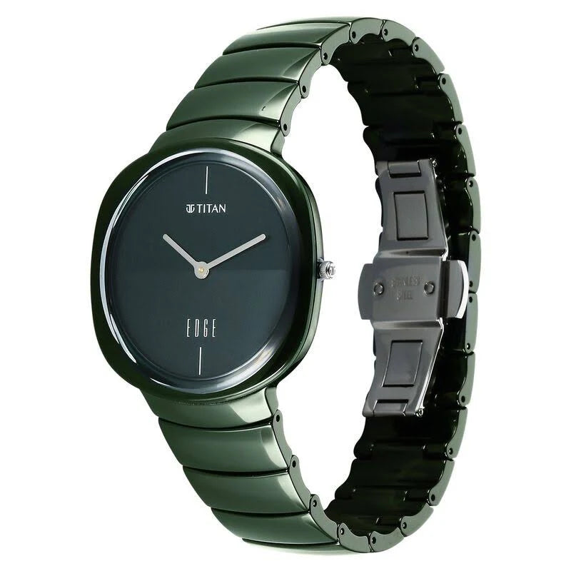 Titan Squircle Camo Analog Green Dial Ceramic Strap Watch For Unisex 1841QC05