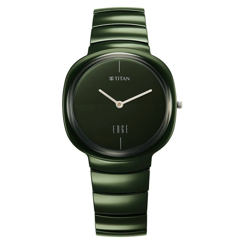 Titan Squircle Camo Analog Green Dial Ceramic Strap Watch For Unisex 1841QC05
