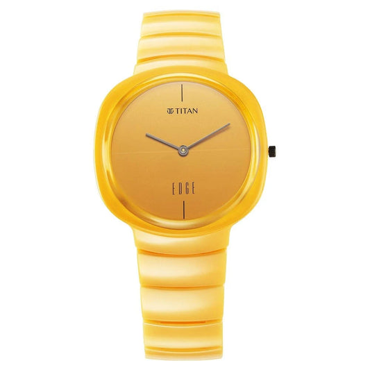 Titan Squircle Camo Quartz Analog Yellow Dial Ceramic Strap Watch For Unisex 1841QC08