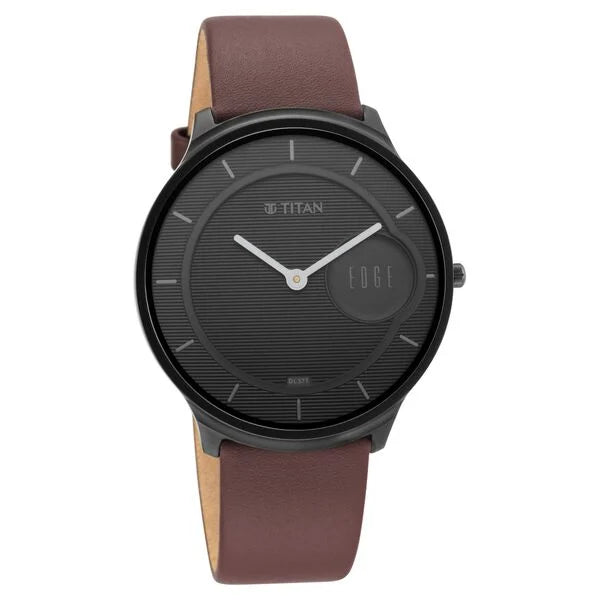 Titan Edge Baseline Black Dial Analog Leather Strap watch for Men - NT1843NL01