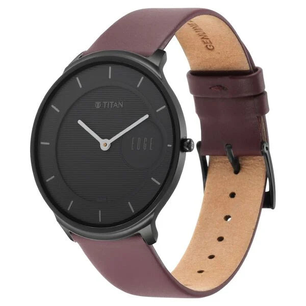 Titan Edge Baseline Black Dial Analog Leather Strap watch for Men - NT1843NL01