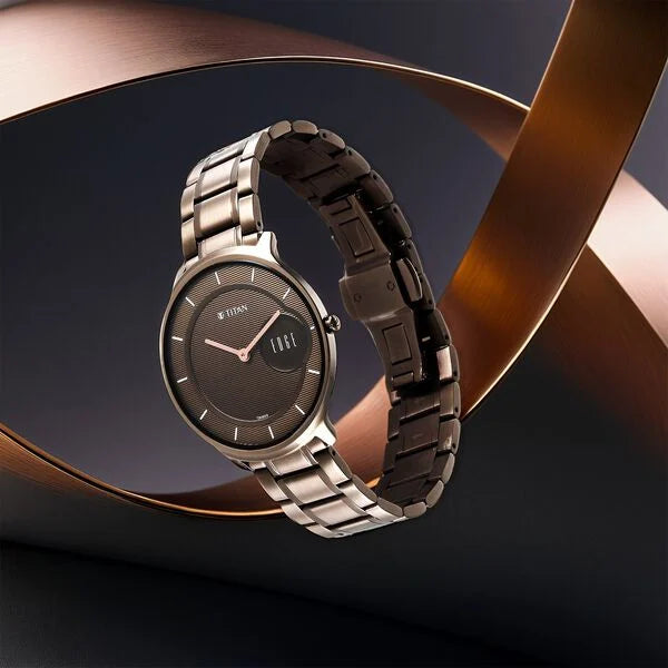 Titan Edge Baseline Brown Dial Analog Stainless Steel Strap Men's watch NT1843QM02