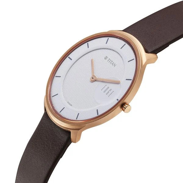 Titan Edge Quartz Analog White Dial Brown Leather Strap Men's Watch - NT1843WL01