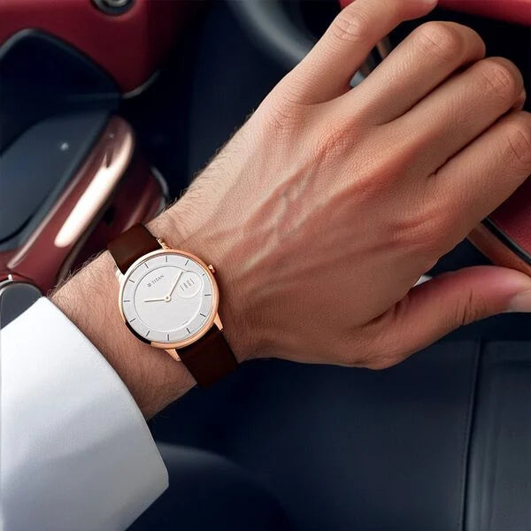 Titan Edge Quartz Analog White Dial Brown Leather Strap Men's Watch - NT1843WL01