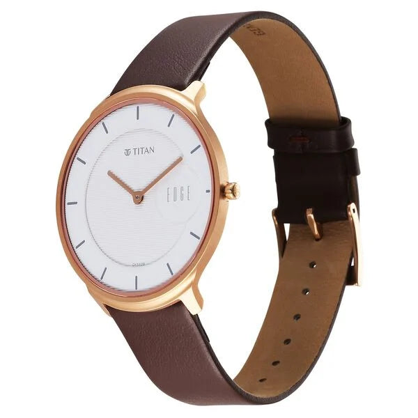 Titan Edge Quartz Analog White Dial Brown Leather Strap Men's Watch - NT1843WL01