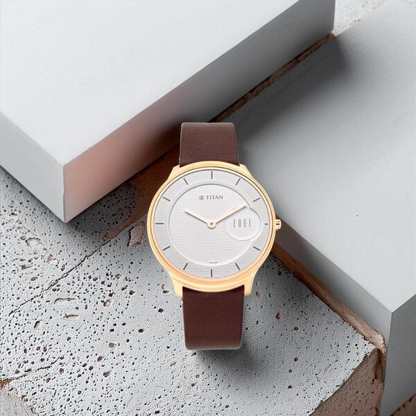 Titan Edge Quartz Analog White Dial Brown Leather Strap Men's Watch - NT1843WL01