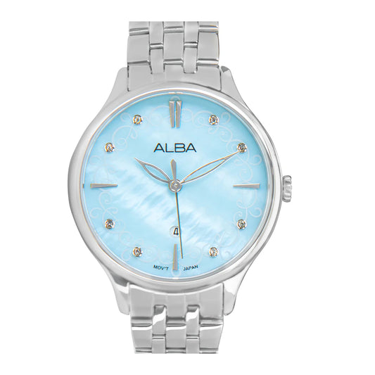 ALBA Light Blue MOP Patterned Dial Ladies Watch AH7CR9X1