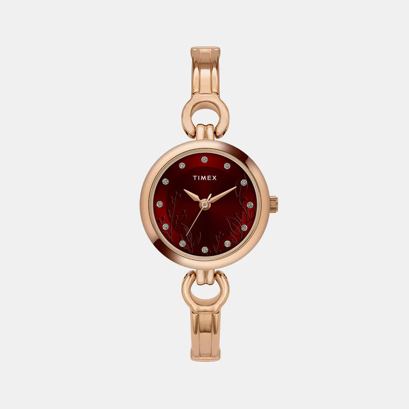 Timex Women Maroon Round Analog Brass Dial Watch TWEL11437