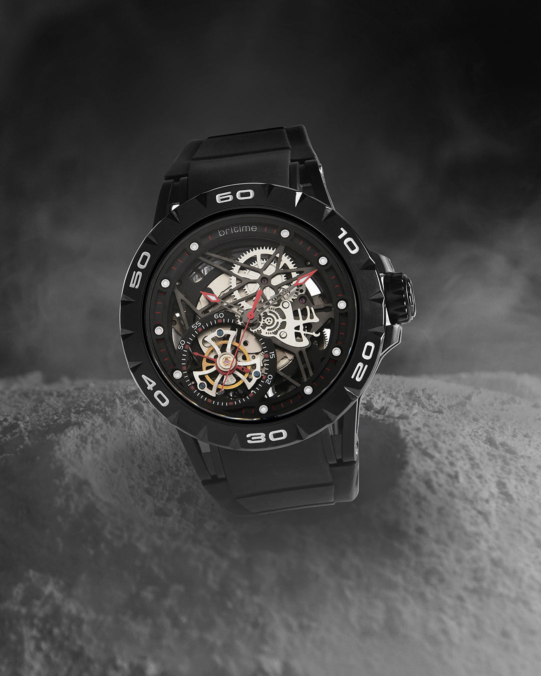 Britime Crescent Black Dial With Silicon Strep Multifunction Automatic Men's Watch - 227-P30406