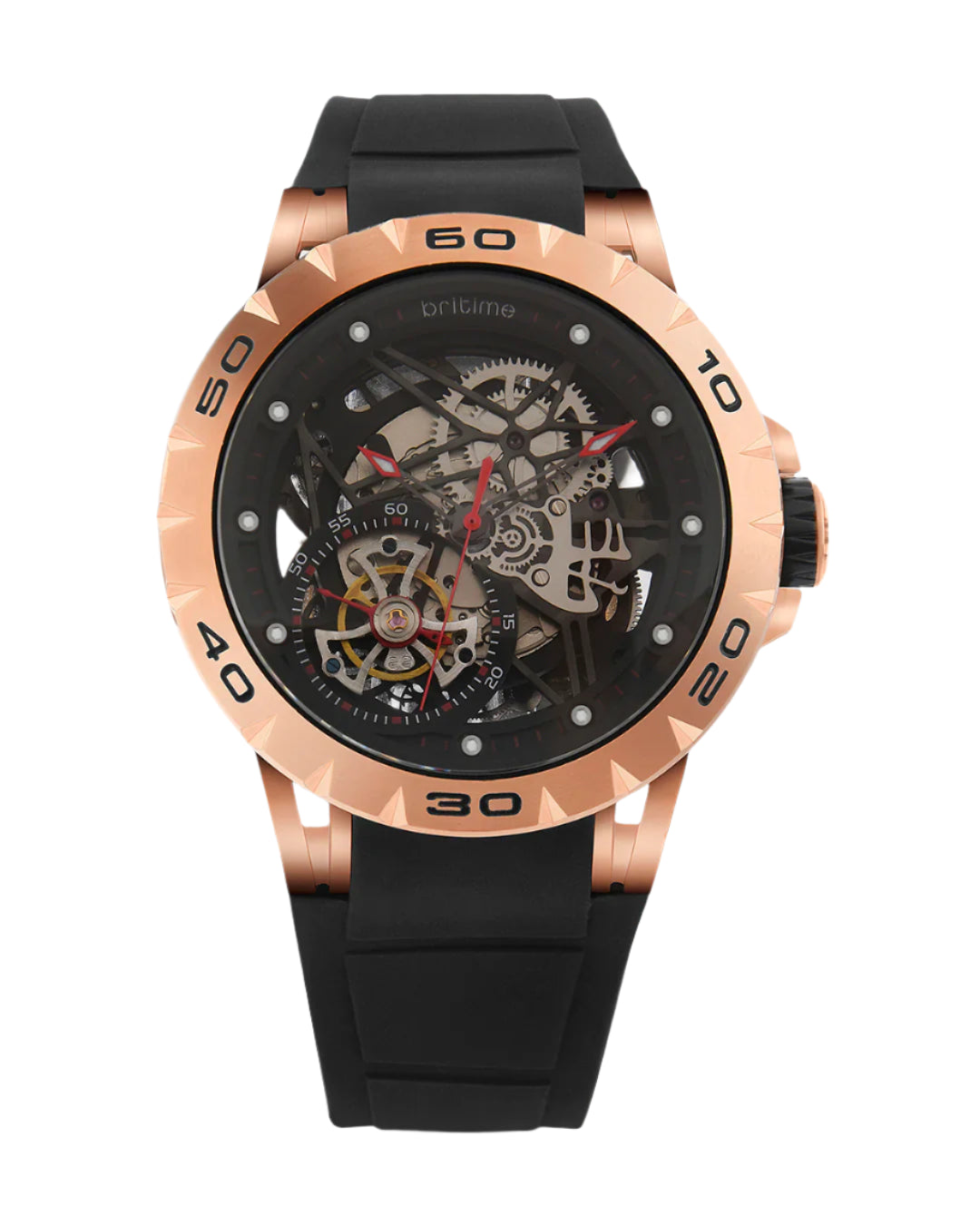 Britime Crescent Black Dial With Silicon Strep Multifunction Automatic Men's Watch - 227-P40406