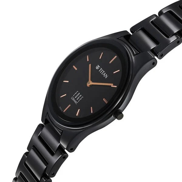 Titan Edge Ceramic Quartz Analog Black Dial Women's Watch - NT2653NC01