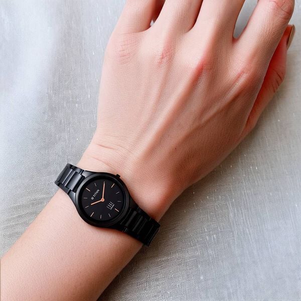 Titan Edge Ceramic Quartz Analog Black Dial Women's Watch - NT2653NC01