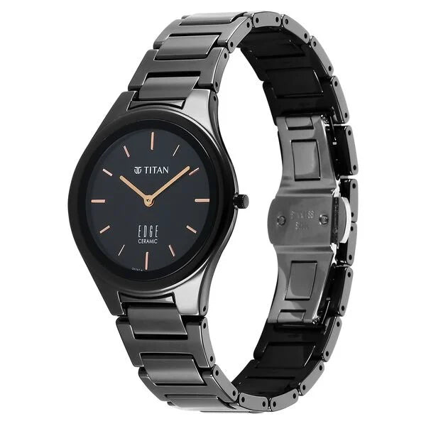 Titan Edge Ceramic Quartz Analog Black Dial Women's Watch - NT2653NC01