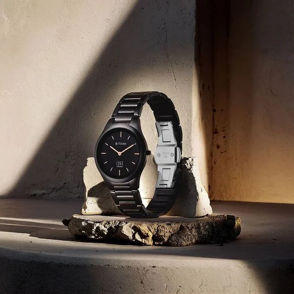 Titan Edge Ceramic Quartz Analog Black Dial Women's Watch - NT2653NC01