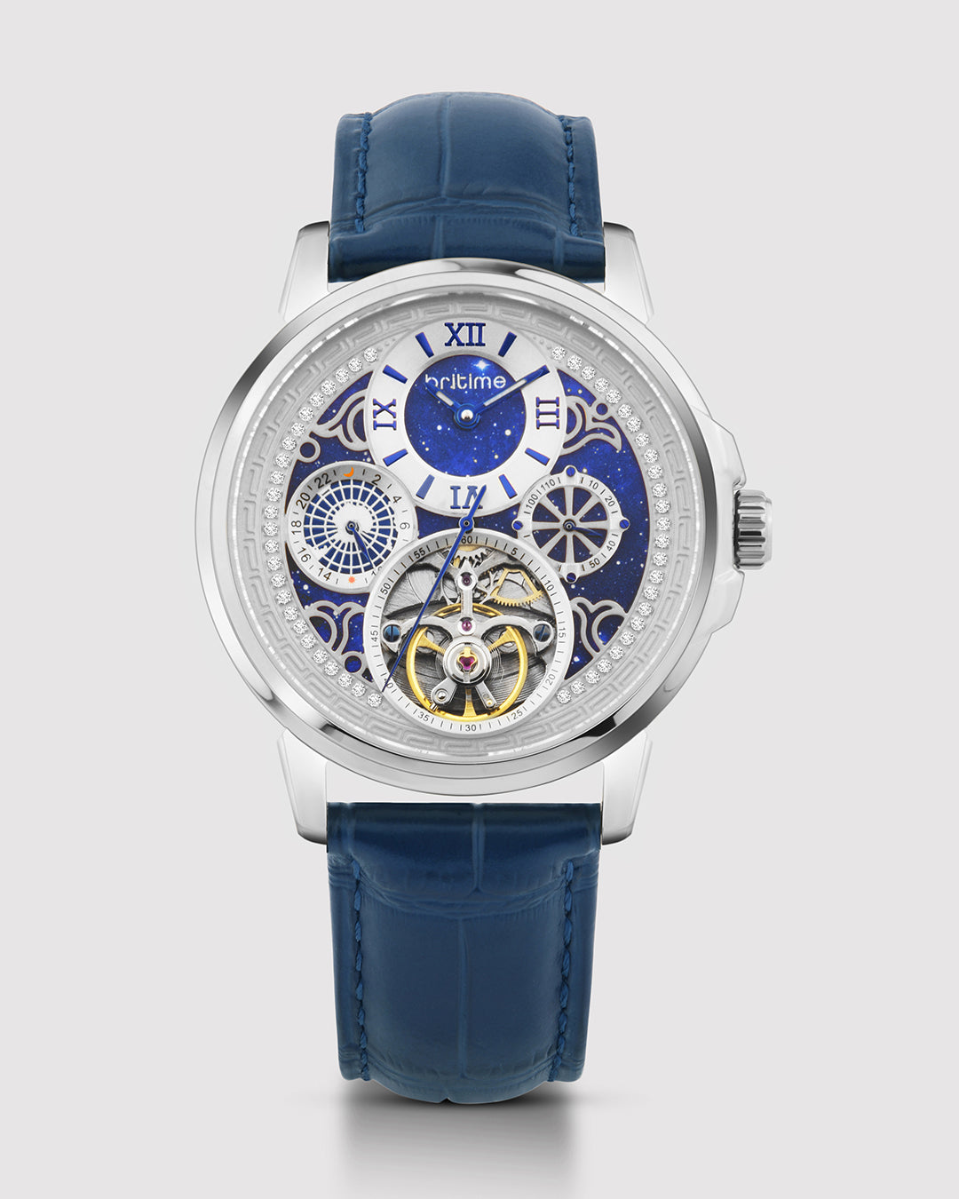 Britime Aquatica Blue Dial With Leather Strep Multifunction Automatic Men's Watch - 274-L10507