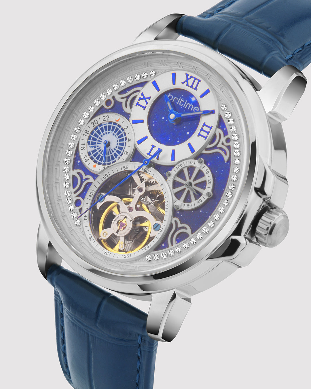 Britime Aquatica Blue Dial With Leather Strep Multifunction Automatic Men's Watch - 274-L10507