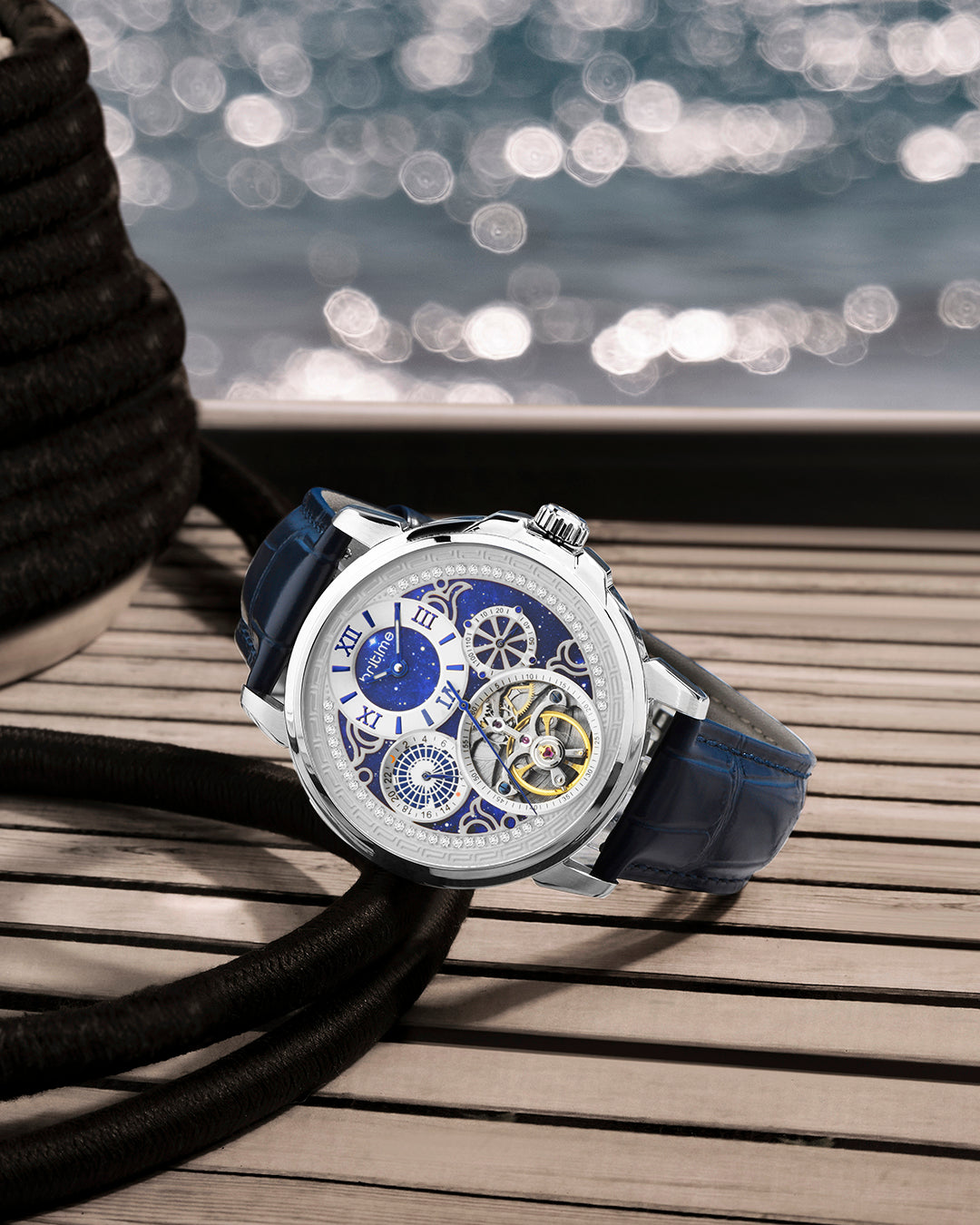 Britime Aquatica Blue Dial With Leather Strep Multifunction Automatic Men's Watch - 274-L10507