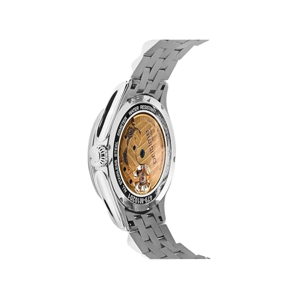 Silver watch with a detailed face on a white background