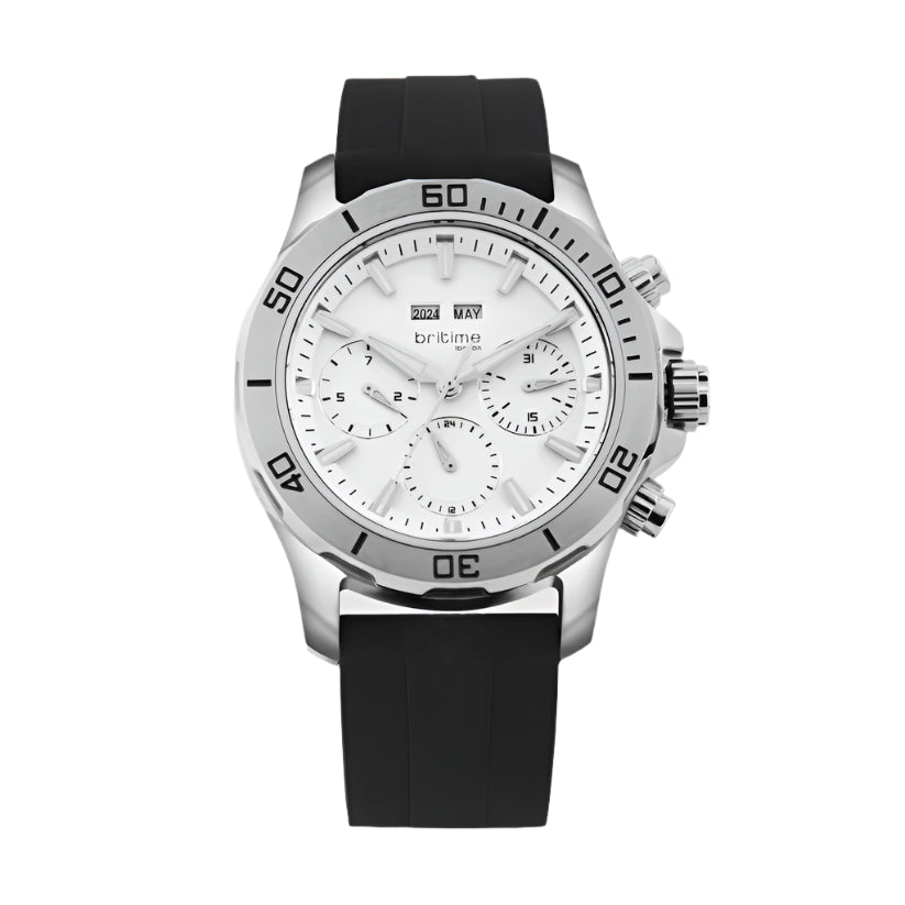 Britime Equinox Men Automatic Silver Dial Multi-Function Leather Watch 562-P10306