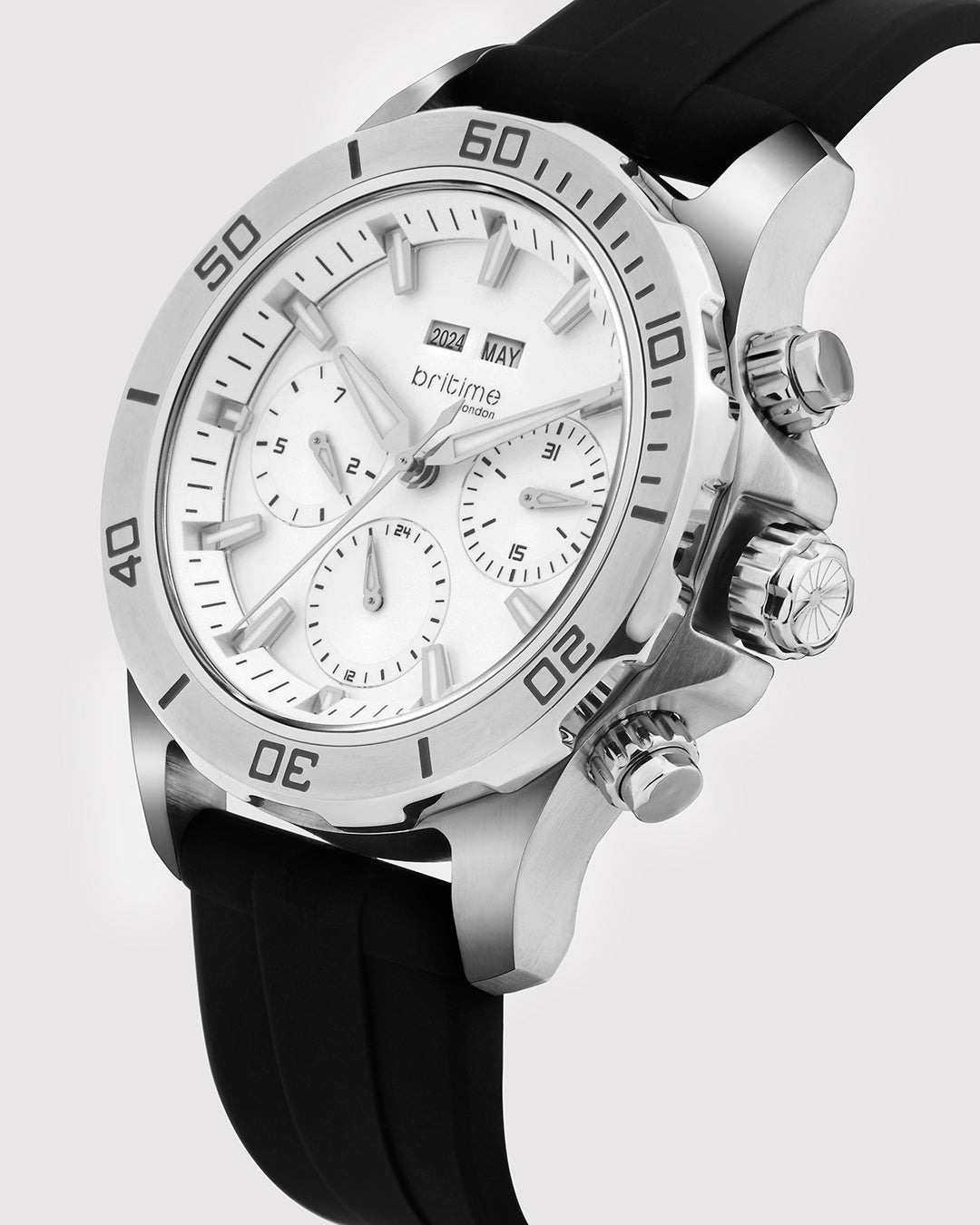 Britime Equinox Men Automatic Silver Dial Multi-Function Leather Watch 562-P10306
