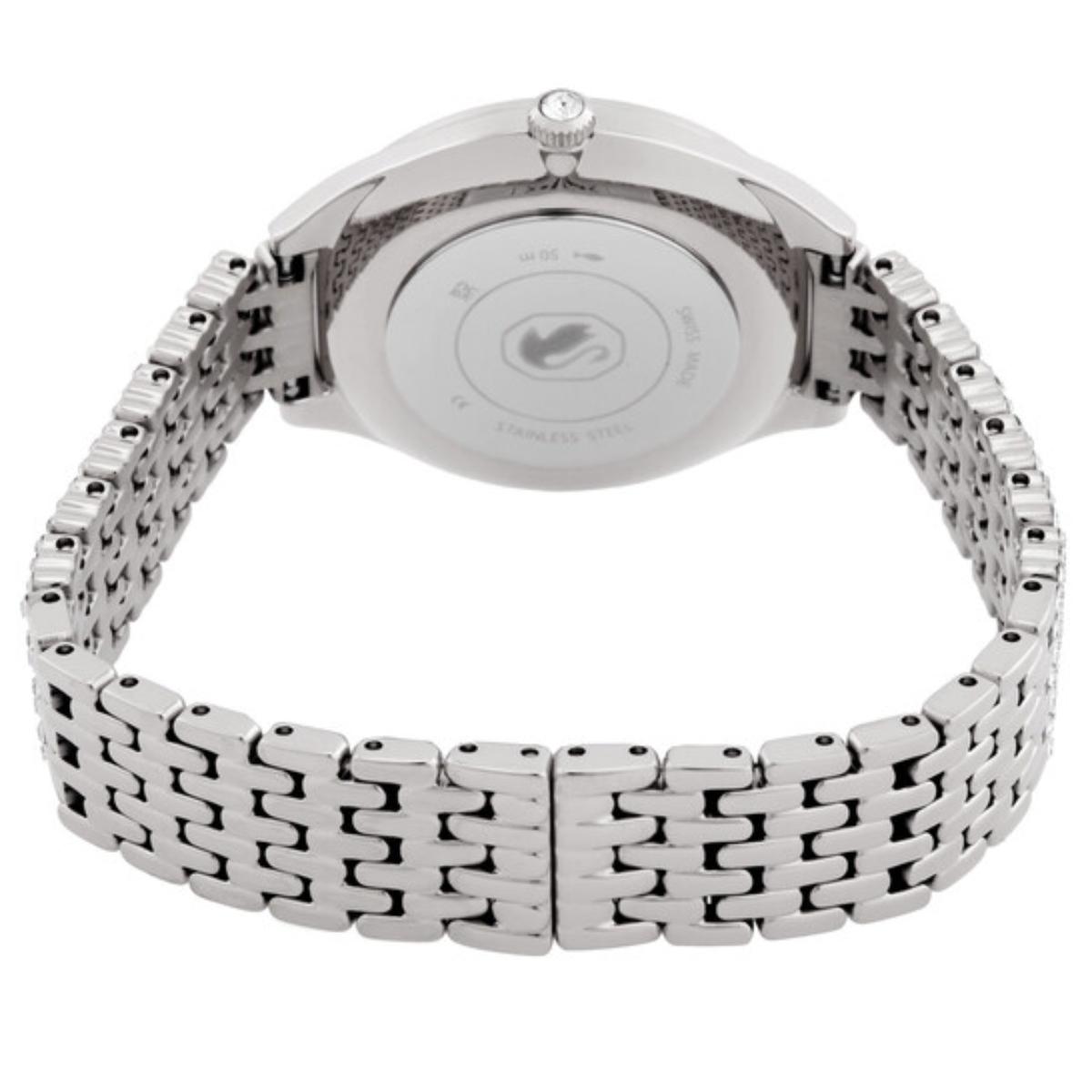 Silver watch with metal bracelet on a white background