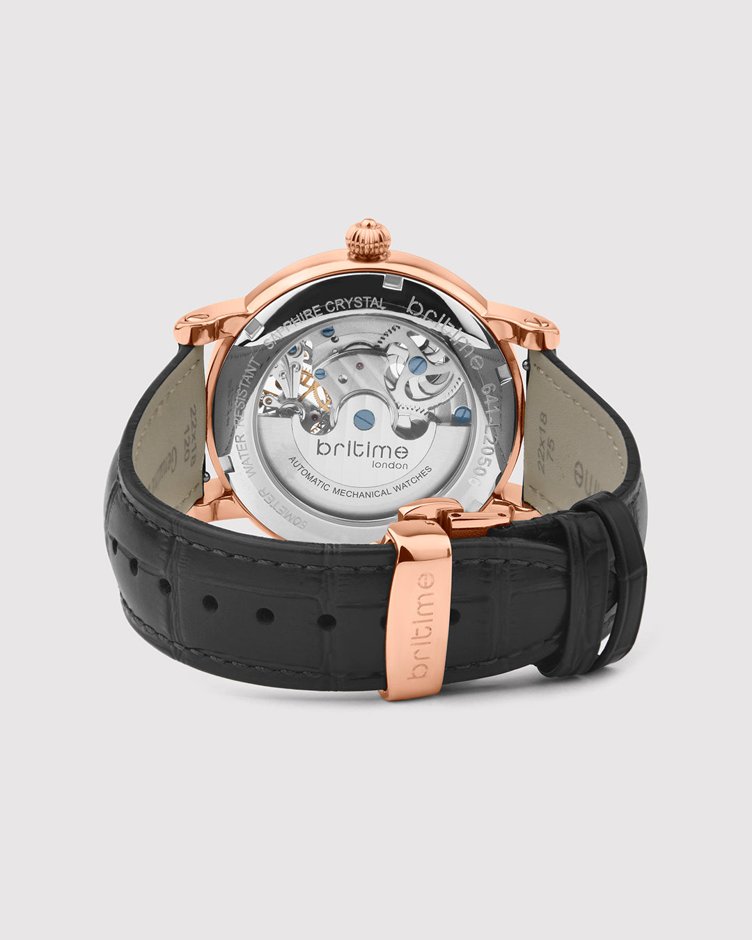 Britime Crist Blue Dial Leather Bracelet Style Straps Skeleton Automatic Watch 641-L30406