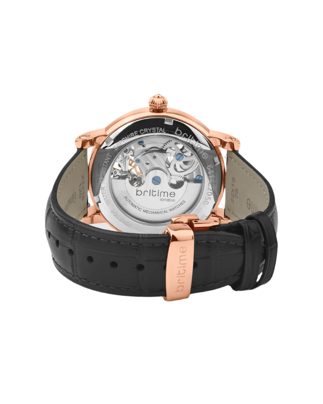 Britime Crist Blue Dial Leather Bracelet Style Straps Skeleton Automatic Watch 641-L30406