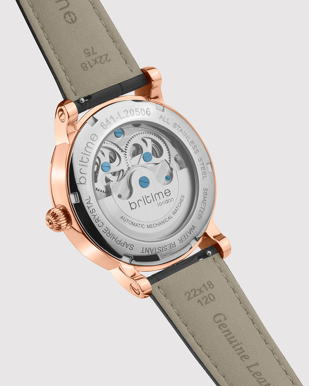 Britime Crist Blue Dial Leather Bracelet Style Straps Skeleton Automatic Watch 641-L30406