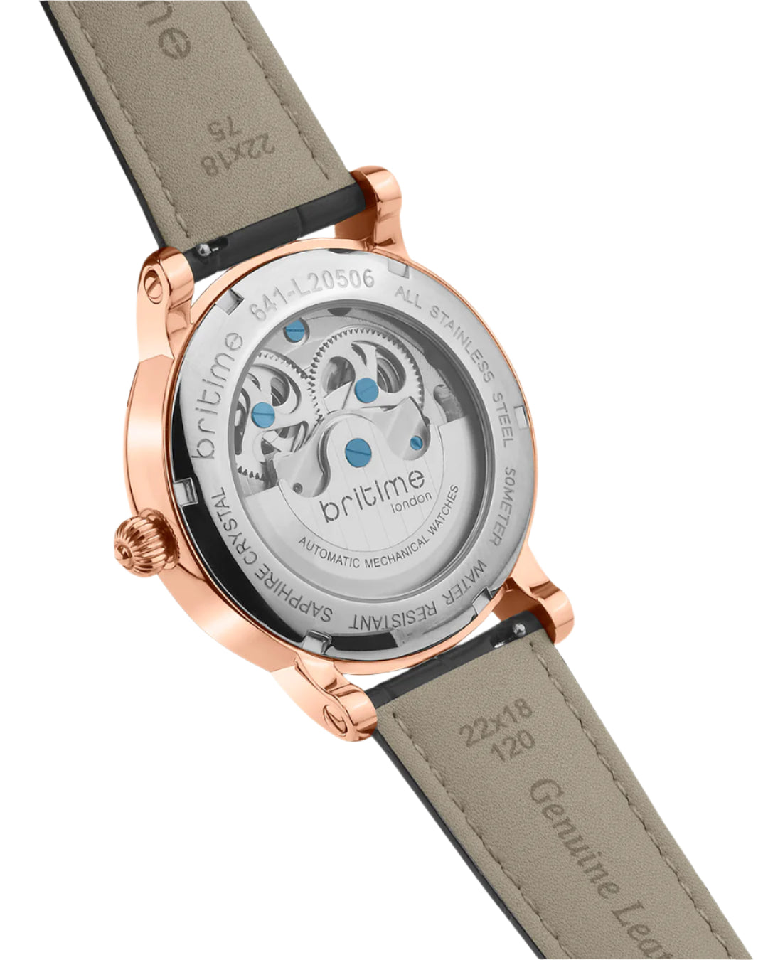 Britime Crist Blue Dial Leather Bracelet Style Straps Skeleton Automatic Watch 641-L30406